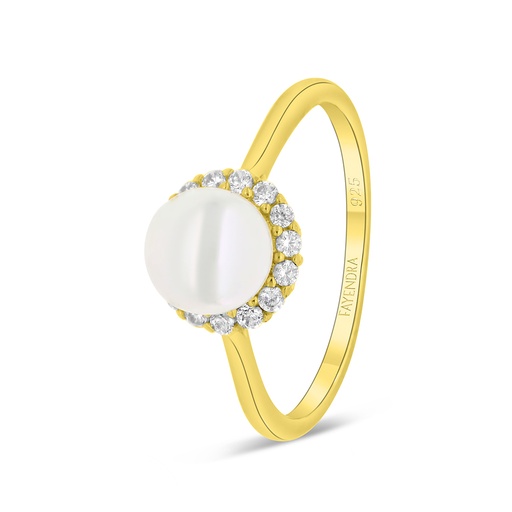Sterling Silver 925 Ring Gold Plated Embedded With White Shell Pearl And White Zircon