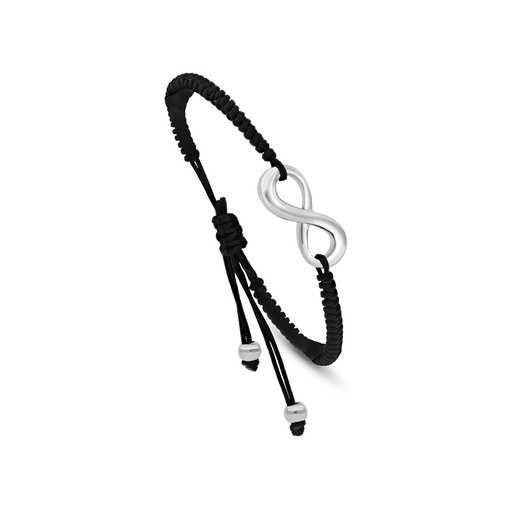 [BRC0900000000A213] Stainless Steel 316L Bracelet, Silver Plated Embedded With Black Fabric For Men