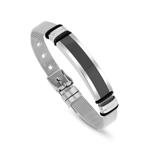 [BRC0900001000A215] Stainless Steel 304L Bracelet, Silver And Black Plated For Men