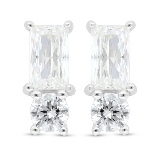 [EAR01CIT00WCZC400] Sterling Silver 925 Earring Rhodium Plated Embedded With Yellow Zircon And White Zircon