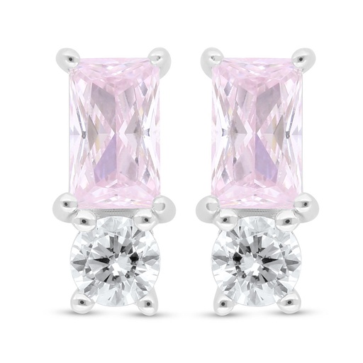 [EAR01PIK00WCZC400] Sterling Silver 925 Earring Rhodium Plated Embedded With Pink Zircon And White Zircon