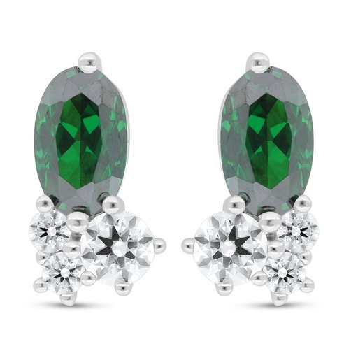 [EAR01EMR00WCZC401] Sterling Silver 925 Earring Rhodium Plated Embedded With Emerald Zircon And White Zircon
