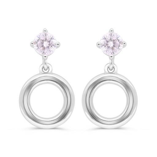 [EAR01PIK00000C402] Sterling Silver 925 Earring Rhodium Plated Embedded With Pink Zircon