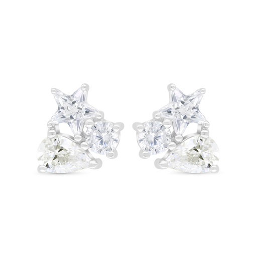 [EAR01CIT00WCZC406] Sterling Silver 925 Earring Rhodium Plated Embedded With Yellow Zircon And White Zircon