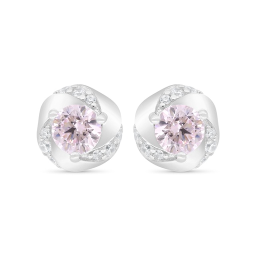 [EAR01PIK00WCZC407] Sterling Silver 925 Earring Rhodium Plated Embedded With Pink Zircon And White Zircon