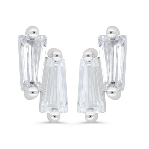 [EAR01WCZ00000C408] Sterling Silver 925 Earring Rhodium Plated Embedded With White Zircon