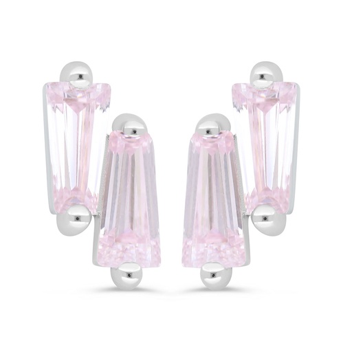 [EAR01PIK00000C408] Sterling Silver 925 Earring Rhodium Plated Embedded With Pink Zircon