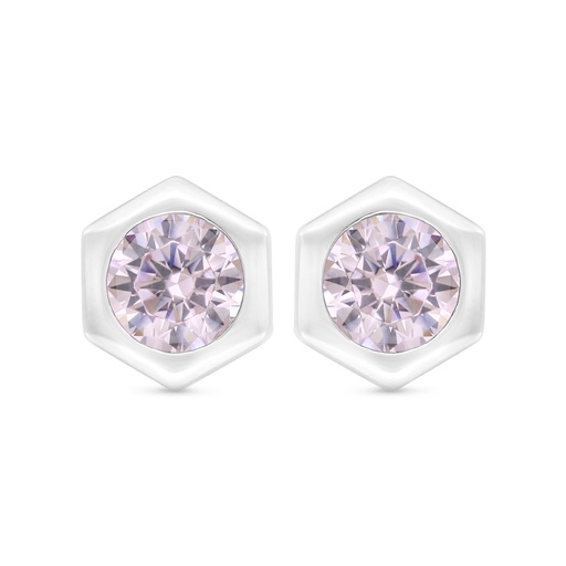 [EAR01PIK00000C410] Sterling Silver 925 Earring Rhodium Plated Embedded With Pink Zircon