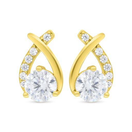 [EAR02WCZ00000C411] Sterling Silver 925 Earring Gold Plated Embedded With White Zircon