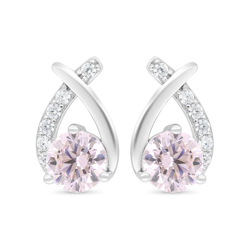 [EAR01PIK00WCZC411] Sterling Silver 925 Earring Rhodium Plated Embedded With Pink Zircon And White Zircon