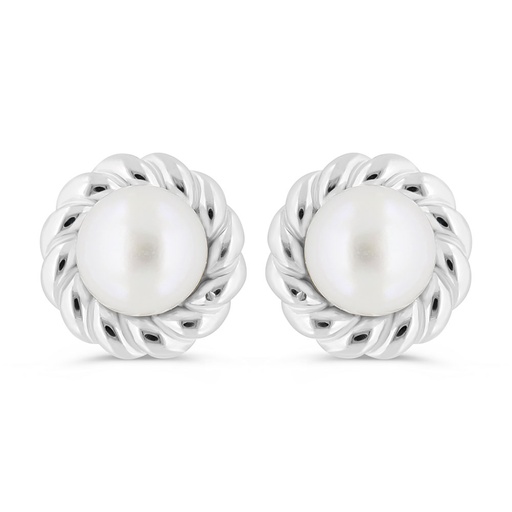 [EAR01PRL00000C415] Sterling Silver 925 Earring Rhodium Plated Embedded With White Shell Pearl 
