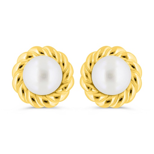 [EAR02PRL00000C415] Sterling Silver 925 Earring Golden Plated Embedded With White Shell Pearl 