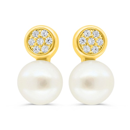 [EAR02PRL00WCZC416] Sterling Silver 925 Earring Golden Plated Embedded With White Shell Pearl And White Zircon