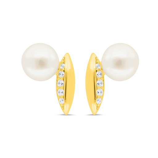 [EAR02PRL00WCZC417] Sterling Silver 925 Earring Golden Plated Embedded With White Shell Pearl And White Zircon