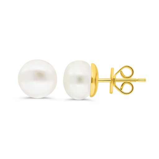 [EAR02PRL00000C426] Sterling Silver 925 Ring Golden Plated Embedded With White Shell Pearl 