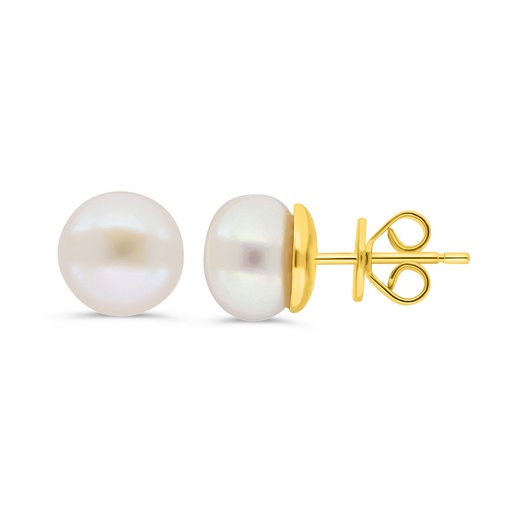 [EAR02PRL00000C427] Sterling Silver 925 Earring  Golden Plated Embedded With White Shell Pearl 