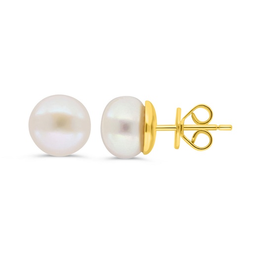 [EAR02PRL00000C427] Sterling Silver 925 Ring Golden Plated Embedded With White Shell Pearl 