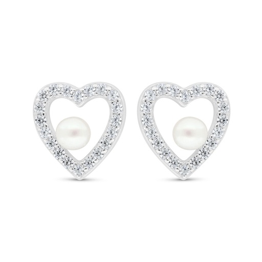 [EAR01PRL00WCZC432] Sterling Silver 925 Earring Rhodium Plated Embedded With White Shell Pearl And White Zircon