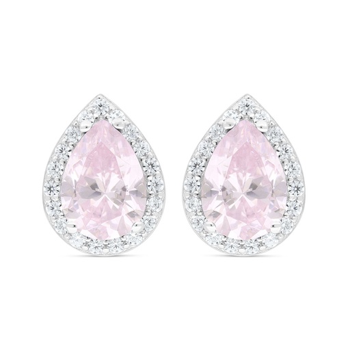 [EAR01PIK00WCZC435] Sterling Silver 925 Earring Rhodium Plated Embedded With Pink Zircon And White Zircon