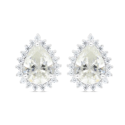 [EAR01CIT00WCZC437] Sterling Silver 925 Earring Rhodium Plated Embedded With Yellow Zircon And White Zircon