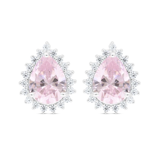 [EAR01PIK00WCZC437] Sterling Silver 925 Earring Rhodium Plated Embedded With Pink Zircon And White Zircon