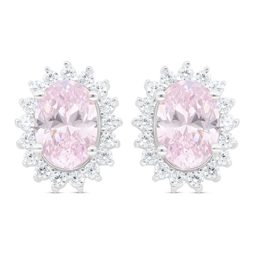 [EAR01PIK00WCZC439] Sterling Silver 925 Earring Rhodium Plated Embedded With Pink Zircon And White Zircon