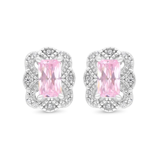 [EAR01PIK00WCZC444] Sterling Silver 925 Earring Rhodium Plated Embedded With Pink Zircon And White Zircon