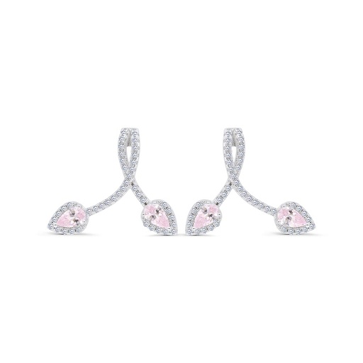 [EAR01PIK00WCZC445] Sterling Silver 925 Earring Rhodium Plated Embedded With Pink Zircon And White Zircon