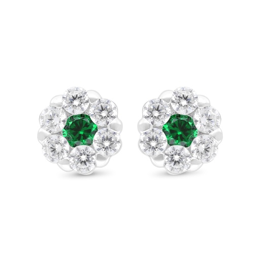 [EAR01EMR00WCZC448] Sterling Silver 925 Earring Rhodium Plated Embedded With Emerald Zircon And White Zircon