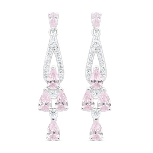 [EAR01PIK00WCZC450] Sterling Silver 925 Earring Rhodium Plated Embedded With Pink Zircon And White Zircon