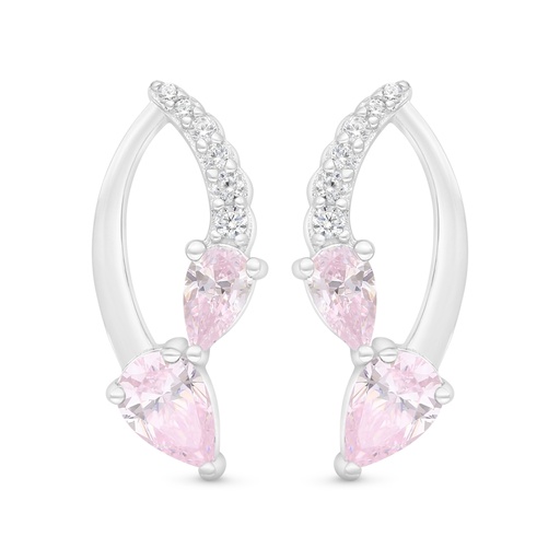 [EAR01PIK00WCZC471] Sterling Silver 925 Earring Rhodium Plated Embedded With Pink Zircon And White Zircon