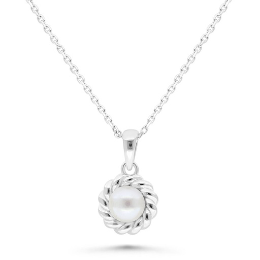 [NCL01PRL00000B469] Sterling Silver 925 Necklace Rhodium Plated Embedded With White Shell Pearl 