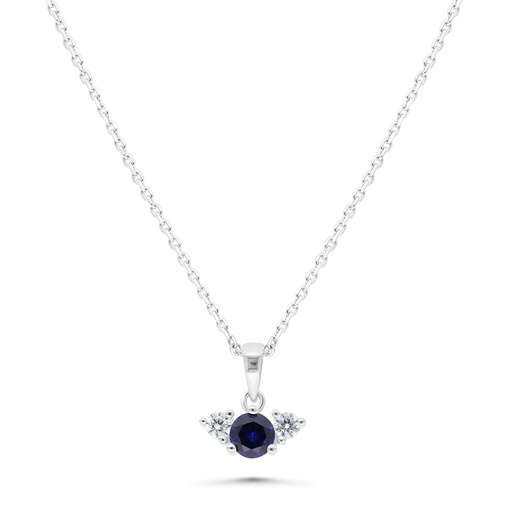 [NCL01SAP00WCZB476] Sterling Silver 925 Necklace Rhodium Plated Embedded With Sapphire Corundum And White Zircon