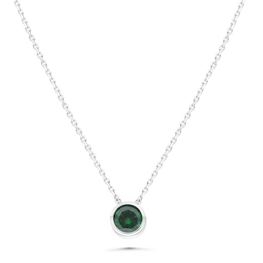 [NCL01EMR00000B480] Sterling Silver 925 Necklace Rhodium Plated Embedded With Emerald Zircon