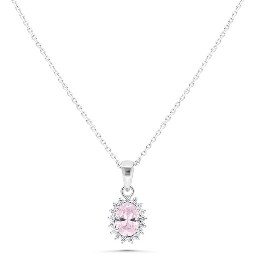 [NCL01PIK00WCZB481] Sterling Silver 925 Necklace Rhodium Plated Embedded With pink Zircon And White Zircon