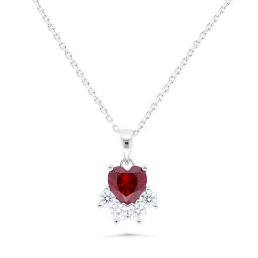 [NCL01RUB00WCZB482] Sterling Silver 925 Necklace Rhodium Plated Embedded With Ruby Corundum And White Zircon