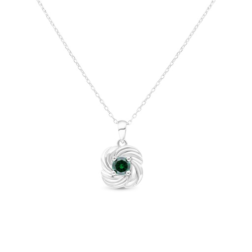 [NCL01EMR00000B483] Sterling Silver 925 Necklace Rhodium Plated Embedded With Emerald Zircon