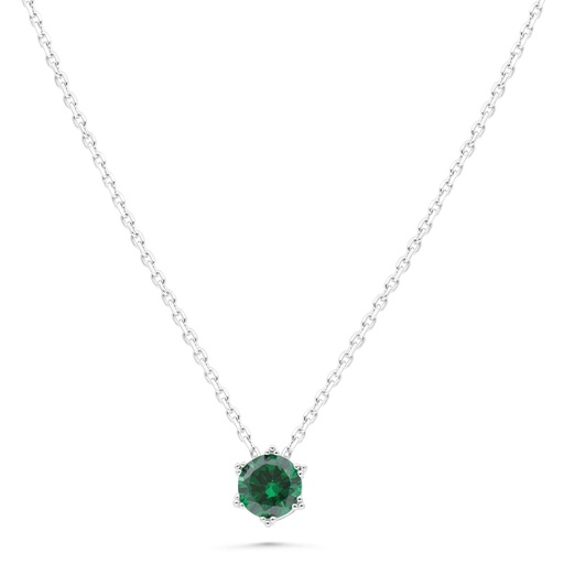 [NCL01EMR00000B484] Sterling Silver 925 Necklace Rhodium Plated Embedded With Emerald Zircon