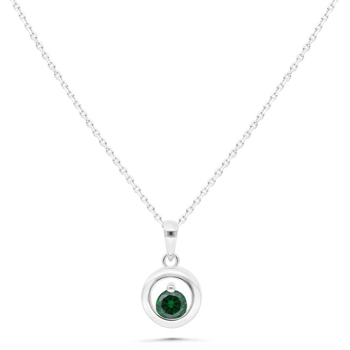 [NCL01EMR00000B486] Sterling Silver 925 Necklace Rhodium Plated Embedded With Emerald Zircon