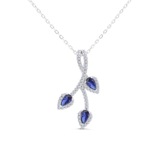 [NCL01SAP00WCZB488] Sterling Silver 925 Necklace Rhodium Plated Embedded With Sapphire Corundum And White Zircon