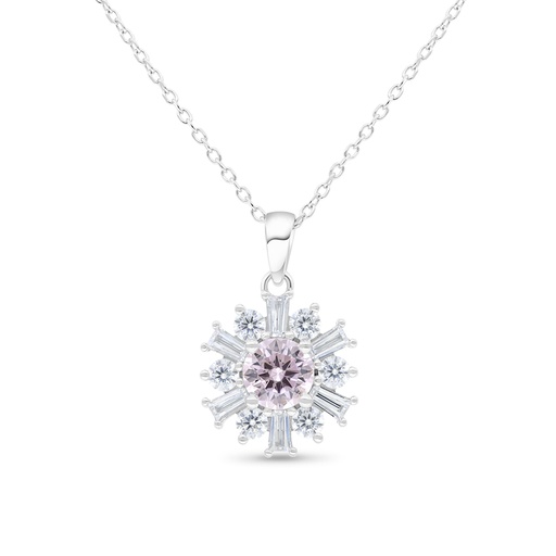 [NCL01PIK00WCZB495] Sterling Silver 925 Necklace Rhodium Plated Embedded With pink Zircon And White Zircon