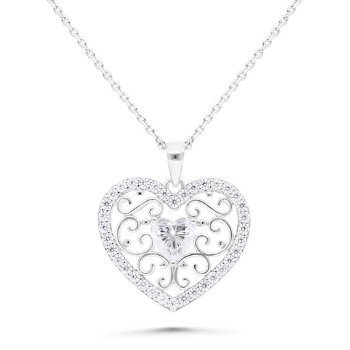 [NCL01WCZ00000B496] Sterling Silver 925 Necklace Rhodium Plated Embedded With White Zircon