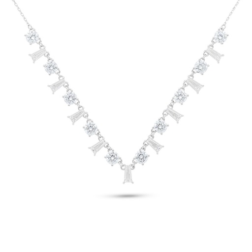 [NCL01WCZ00000B498] Sterling Silver 925 Necklace Rhodium Plated Embedded With White Zircon