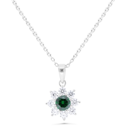 [NCL01EMR00WCZB508] Sterling Silver 925 Necklace Rhodium Plated Embedded With Emerald Zircon And White Zircon