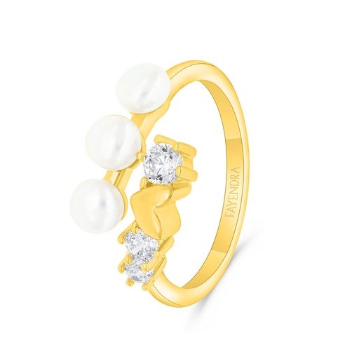 Sterling Silver 925 Ring Golden Plated Embedded With White Shell Pearl And White Zircon