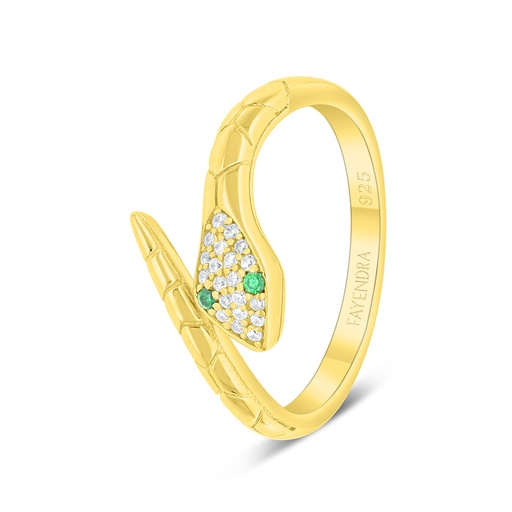 Sterling Silver 925 Ring Gold Plated Embedded With Emerald Zircon And White Zircon