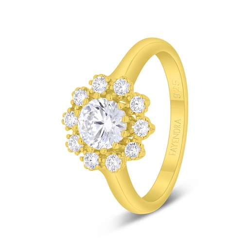 Sterling Silver 925 Ring Gold Plated Embedded With White Zircon