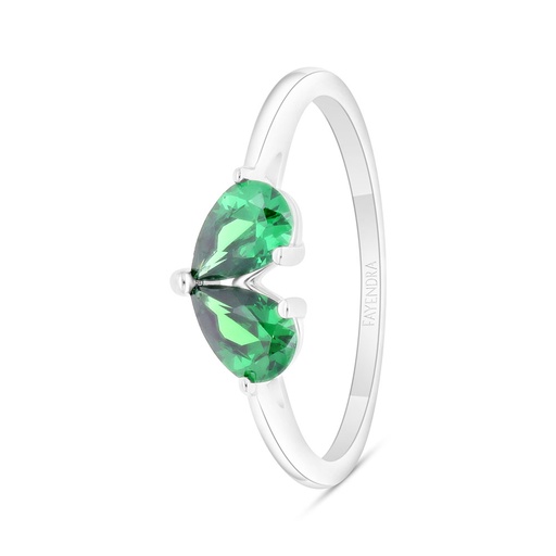 Sterling Silver 925 Ring Rhodium Plated Embedded With Emerald Zircon