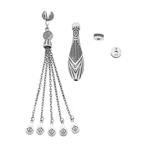 [RSS0400002000A072] Rosary Accessories Set (Minaret, Tassel And 2 Spacers) 925 Oxidized  Silver
