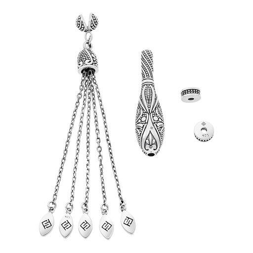 [RSS0400002000A074] Rosary Accessories Set (Minaret, Tassel And 2 Spacers) 925 Oxidized  Silver